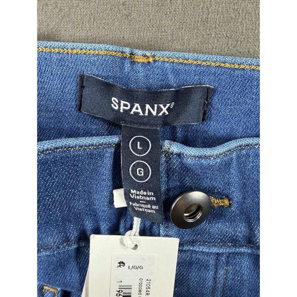 Spanx Wide Leg Jeans Women's Sz Large Blue Denim Everywear Cropped Wash Pull On - Picture 3 of 12